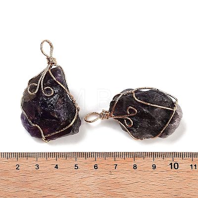 Raw Rough Natural Amethyst Copper Wire Wrapped Big Pendants G-B077-01G-02-1
