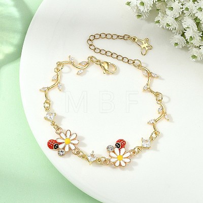 Brass Micro Pave Clear Cubic Zirconia Beaded Link Chain Bracelets BJEW-JB13911-1