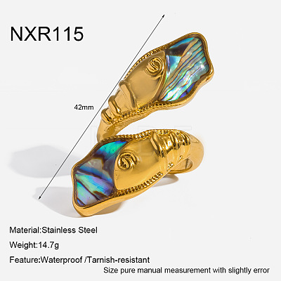 304 Stainless Steel & Natural Paua Shell Cuff Open Rings WG70E7E-01-1