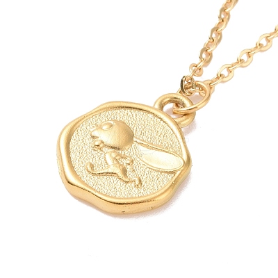 Ion Plating(IP) 304 Stainless Steel Fox and Rabbit Coin Pendant Necklace for Women NJEW-F294-05G-1