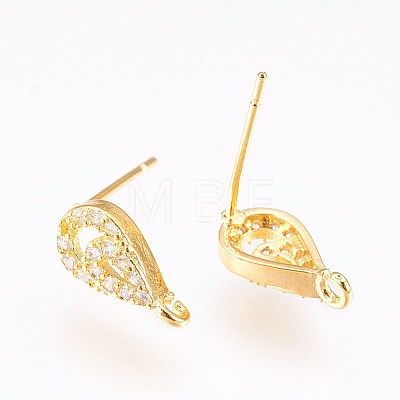 Brass Micro Pave Cubic Zirconia Stud Earring Findings X-KK-F753-04G-RS-1