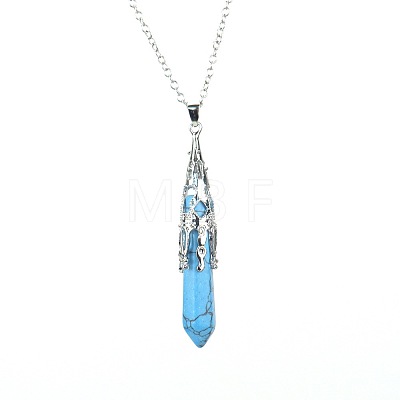 Synthetic Turquoise Six-Sided Prism Healing Dowsing Pendulum Pendant Iron Cable Chain Necklaces for Divination HM5691-3-1