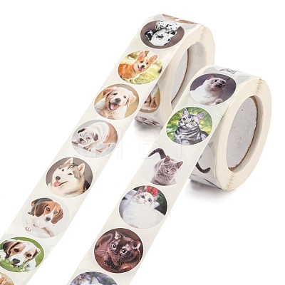 4 Rolls 2 Style Cat & Pet Dog Pattern Self-Adhesive Kraft Paper Stickers DIY-LS0003-36-1