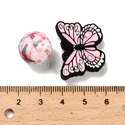 25Pcs Butterfly & Round Silicone Focal Beads SIL-L005-02D-1