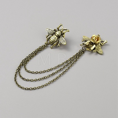 Double Bee Hanging Chain Brooch JEWB-WH0030-19AG-1