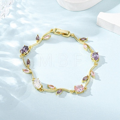 Brass Micro Pave Cubic Zirconia Link Bracelets for Women BJEW-H209-03G-1