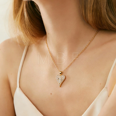 Brass Micro Pave Clear Cubic Zirconia Two Tone Heart Pendant Necklaces WGF7FF4-03-1