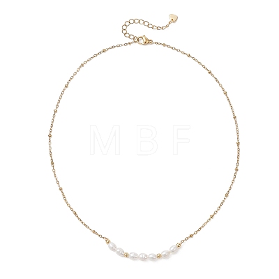 Natural Pearl Rice Beaded Pendant 304 Stainless Steel Satellite Chain Necklaces for Women NJEW-JN05782-1