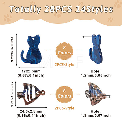 28Pcs 14 Styles Opaque Acrylic Pendants SACR-TA0001-11-1