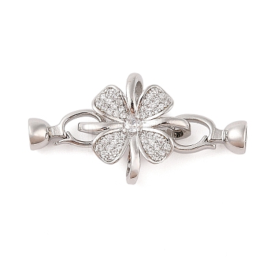 Rack Plating Flower Brass Pave Clear Cubic Zirconia Fold Over Clasps FIND-Q112-01P-1