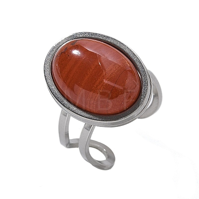 Oval Natural Red Jasper Finger Rings RJEW-M062-02P-14-1