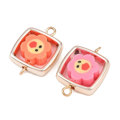 CCB Plastic Frame with Polymer Clay Smiling Face Flower Beads Square Links Connector Charms KK-D103-06RG-1