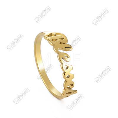 Word Blessed Titanium Steel Finger Rings for Women WG5CA7C-04-1