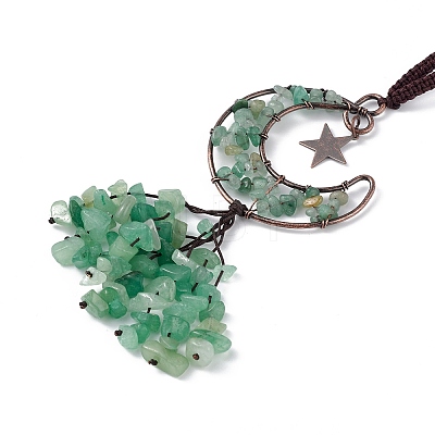 Natural Green Aventurine Moon with Chips Tassel Pendant Decorations G-L524-07R-B06-1
