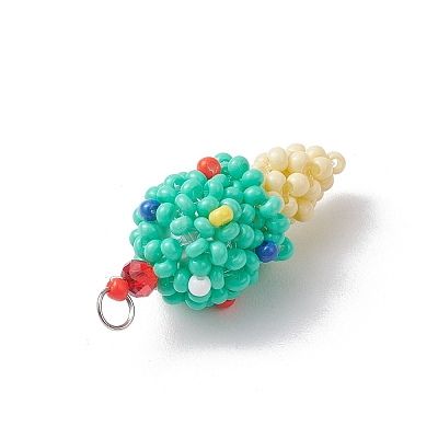 Glass Seed Beaded Ice Cream Pendants PALLOY-MZ00550-02-1