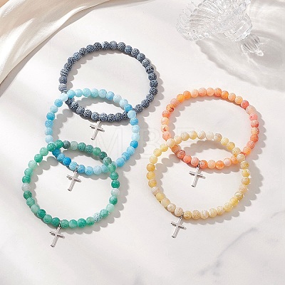 Cross 201 Stainless Steel Charm Bracelets BJEW-JB13251-1