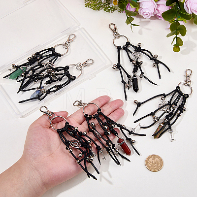 6Pcs 6 Styles Alloy Bell Key & Natural Mixed Stone Bullet Pendant Decorations HJEW-FH00324-1