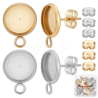 48Pcs 2 Styles Stainless Steel Stud Earring Findings STAS-BBC0010-23B-1