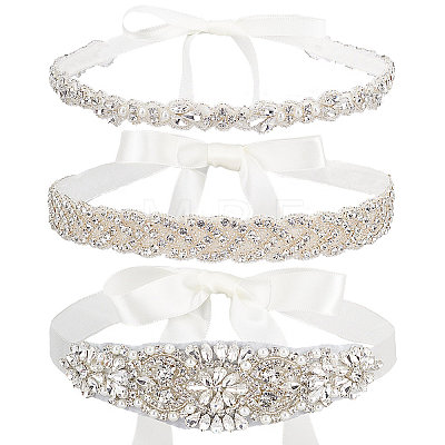 3Pcs 3 Style Crystal Rhinestone Wedding Bridal Belt AJEW-CP0001-67-1