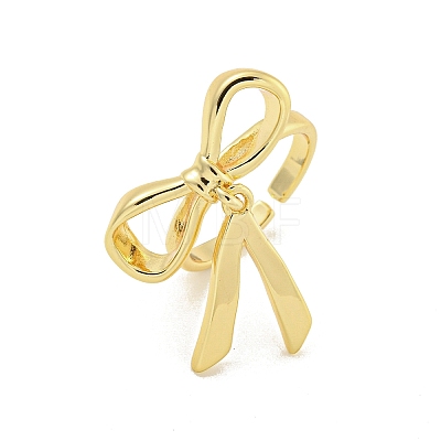 Rack Plated Brass Bowknot Open Cuff Ring for Women RJEW-Z039-16G-1