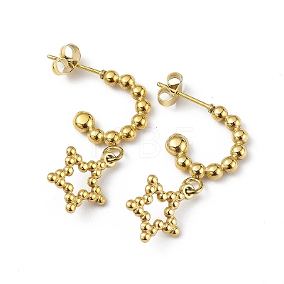 Ion Plating(IP) 304 Stainless Steel Hollow out Star Dangle Stud Earrings for Women EJEW-I284-22G-1