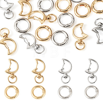 10Pcs 2 Colors Moon Alloy Swivel Snap Hook Clasps & 10Pcs 2 Colors Alloy Spring Gate Rings Findings Kits FIND-TADJ0001-22-1