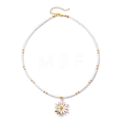 Summer Alloy Enamel Flower Pendant Glass Seed Beaded Necklaces for Women NJEW-MZ00151-02-1