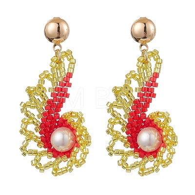 Glass Seed Bead & Glass Pearl Bead Conch Dangle Stud Earrings Set for Women EJEW-MZ00269-1