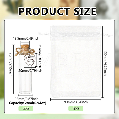 5Pcs Column Glass Bottles for Pet Pur Keepsake AJEW-FG00020-1