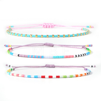 3Pcs Summer Glass Seed Bead Braided Bead Bracelets LO6994-3-1