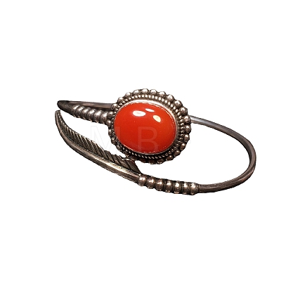 Natural Agate Beaded Cuff Bangles BJEW-C146-02-1