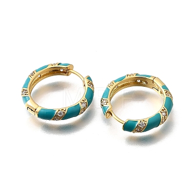 Brass Micro Pave Clear Cubic Zirconia Huggie Hoop Earrings EJEW-H121-22G-02-1