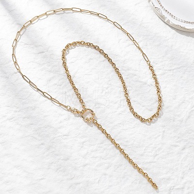 304 Stainless Steel Paperclip Chain Cable Chain Lariat Y Necklaces NJEW-JN05724-1