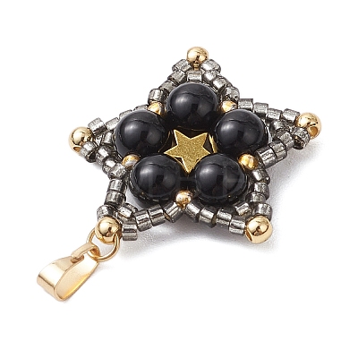 Natural Black Onyx(Dyed & Heated) Star Pendants PALLOY-JF03116-01-1