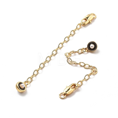 Brass Enamel ABS Imtation Pearl End with Chain KK-B129-27G-02-1