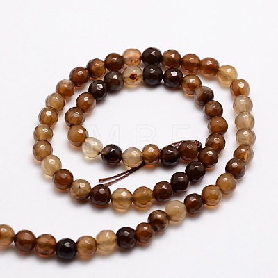 Faceted Natural Agate Round Beads Strands G-E319B-6mm-08-1