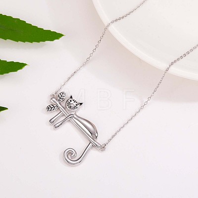 Rhodium Plated 925 Sterling Silver Cat On Branch Pendant Necklace for Women JN1046A-1
