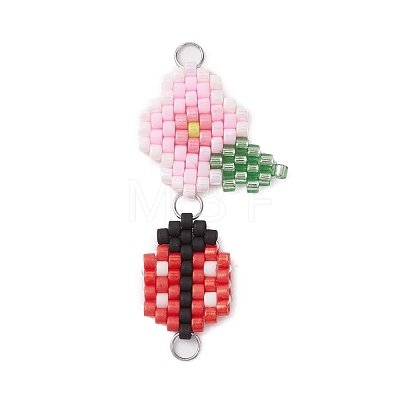 Handmade Glass Seed Beads Woven Connector Charms PALLOY-MZ00311-01-1