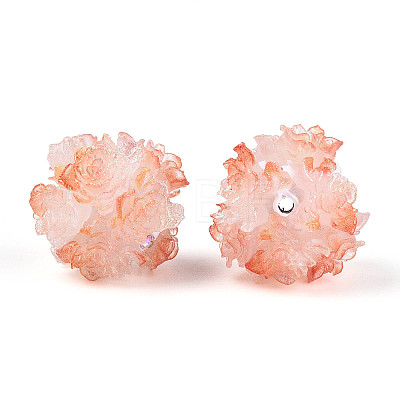 Polymer Clay Rhinestone Beads with Embossed Resin Roses RESI-T059-04J-1