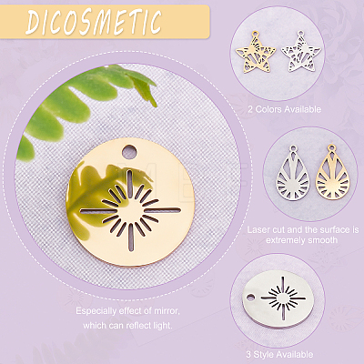 DICOSMETIC 24Pcs 3 Style 201 Stainless Steel Pendants STAS-DC0006-09-1