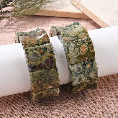 Natural Kambaba Jasper Beads Rectangle Beaded Stretch Bracelet BJEW-Q012-02A-1