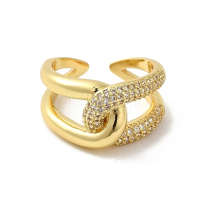 Rack Plating Brass Wrapped Knot Open Cuff Ring with Cubic Zirconia RJEW-C065-03G-1