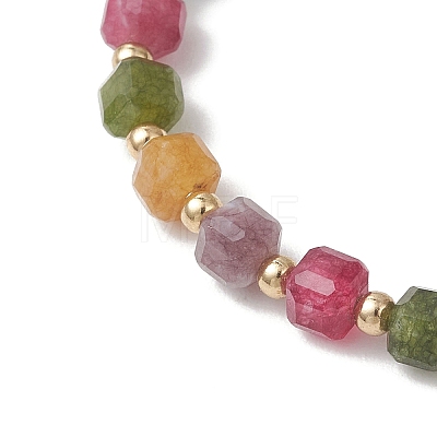Natural Gemstone Cube & Stainless Steel Beads Stretch Bracelets for Women BJEW-JB13348-1