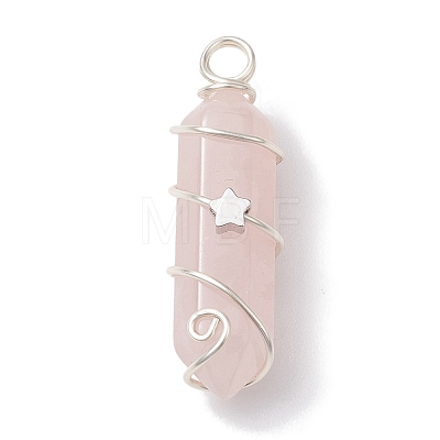 Natural Rose Quartz Double Terminal Pointed Pendants PALLOY-JF02673-03-1