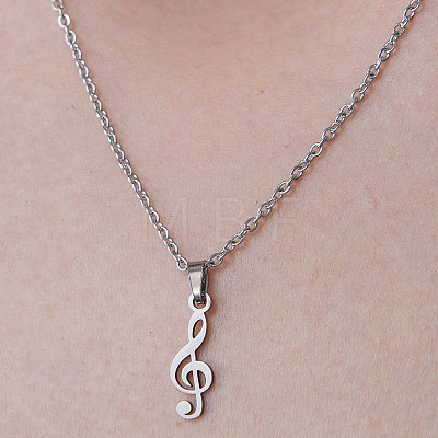 201 Stainless Steel Musical Note Pendant Necklace NJEW-OY001-16-1