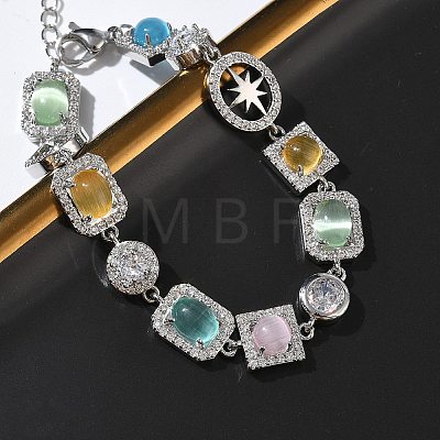 Brass Micro Pave Clear Cubic Zirconia Link Chain Bracelets for Women BJEW-C156-03P-1