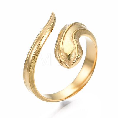 304 Stainless Steel Snake Wrap Open Cuff Ring for Women RJEW-T023-78G-1