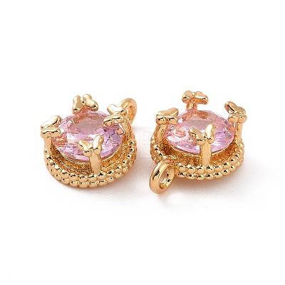 Brass Pendants with Pink Glass KK-E068-VF208-1