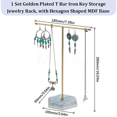 SUNNYCLUE 1 Set Golden Plated T Bar Iron Key Storage Jewelry Rack ODIS-SC0001-03B-1