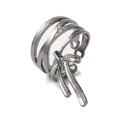 Alloy Bowknot Wide Open Cuff Rings for Women RJEW-S412-08B-1